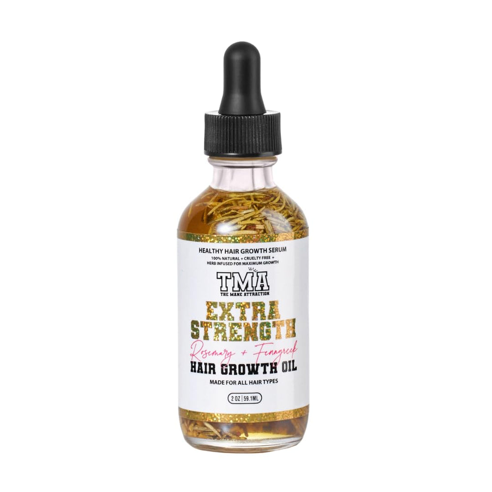 The Mane Attraction huile croissance cheveux romarin fenugrec – bouteille mini 2oz pour usage quotidien.
