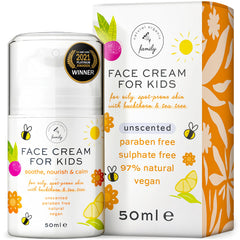The Natural and Organic Family Crème-visage enfants apaisante pour peau sensible et hydratante.