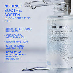 The Outset Huile Visage Ultra-Legère : finition lumineuse et naturelle sans huile.