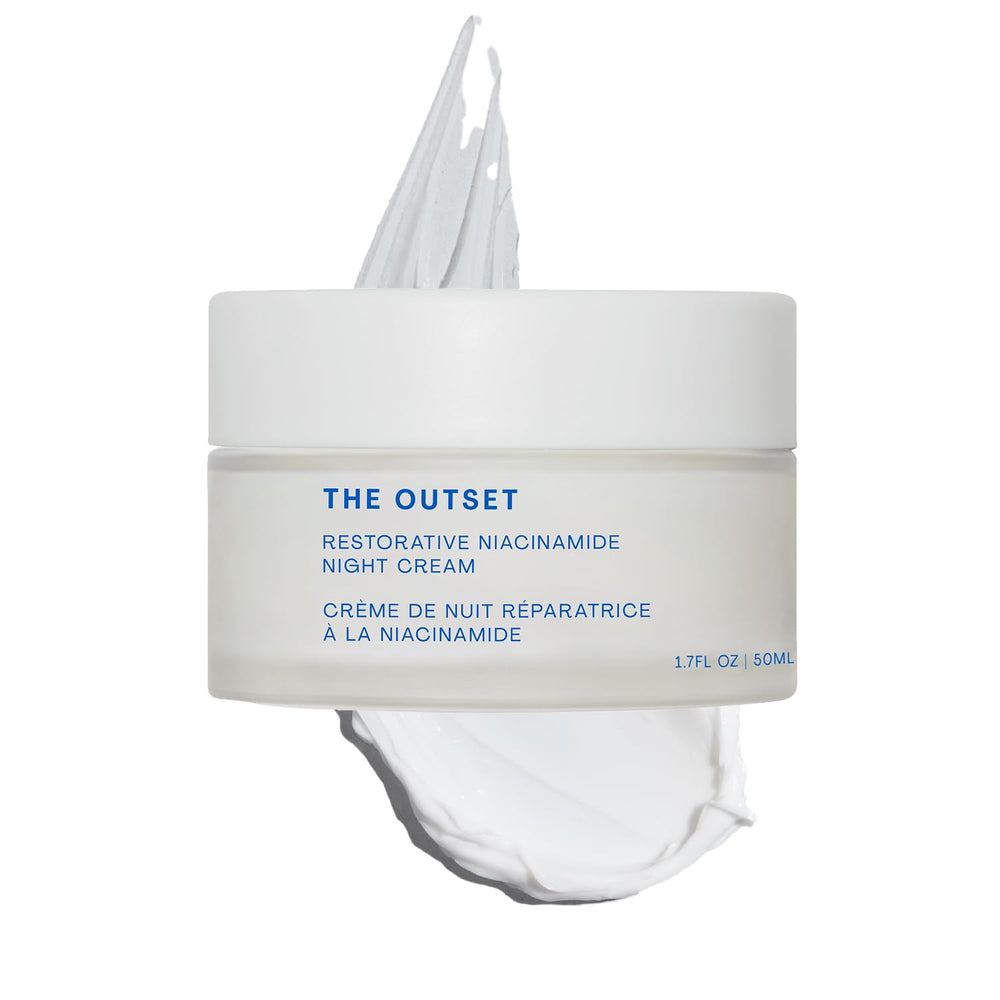 The Outset creme nuit niacinamide-bakuchiol: bouteille elegante et hydratante pour la peau