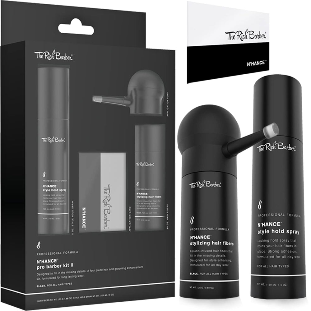 The Rich Barber N'Hance Pro fibres capillaires kératine pour densifier les cheveux.