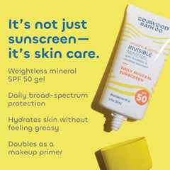 Seaweed Bath Co. SPF 50 visage sans parfum, usage quotidien.