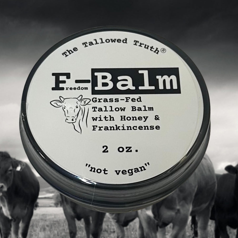 The Tallowed Truth F-Balm Original, emballage Original, prête à hydrater et nourrir la peau.