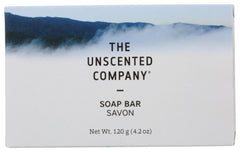 The Unscented Company savon-bar non parfumé, emballage simple, usage familial.