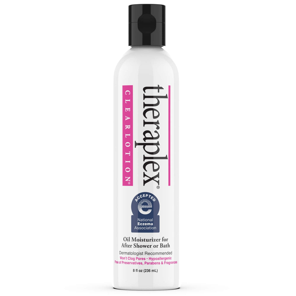 Theraplex Clear Emollient Lotion, flacon de 8 oz, hydratation légère pour peau sensible.