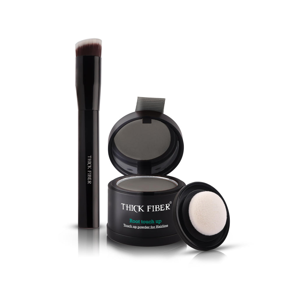 THICK FIBER poudre retouche racines grises pour une couverture rapide et naturelle.