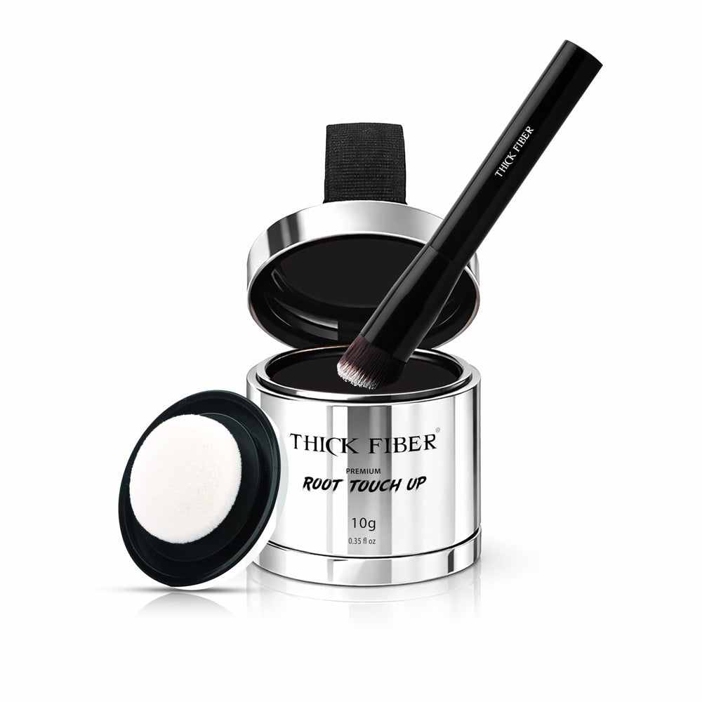 Thick Fiber poudre retouche racines noires pour couvrir les cheveux gris.