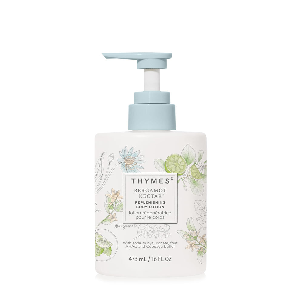 Lotion corporelle Thymes avec pompe, hydratation quotidienne grâce au nectar de bergamote.