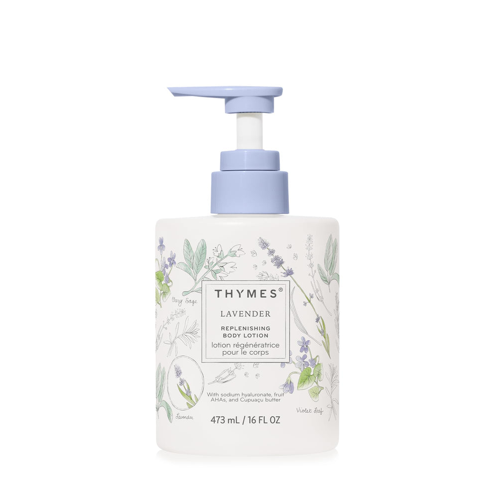 Thymes Lotion Corps Lavande avec pompe, hydratation pratique au quotidien.