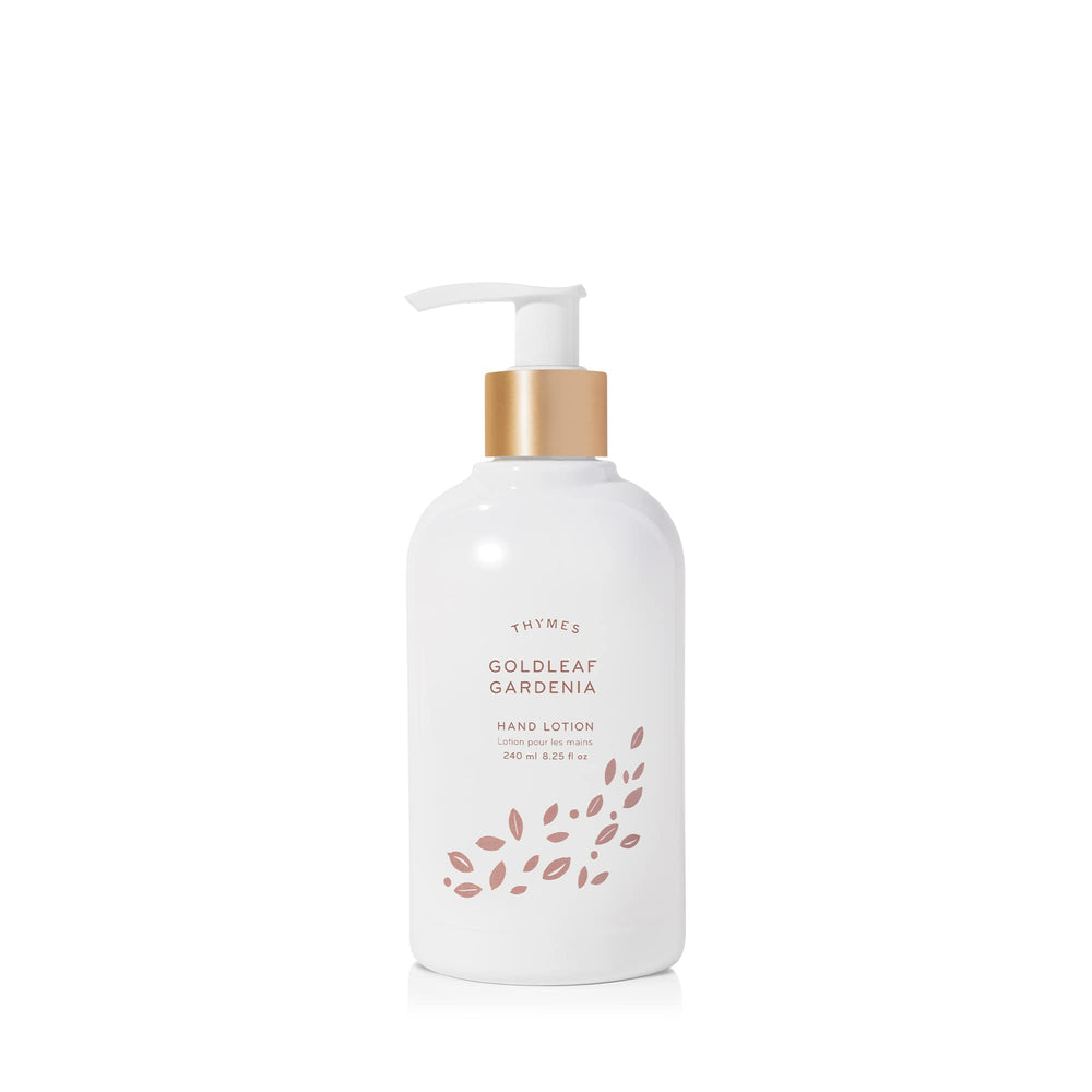 Thymes lotion mains, flacon-pompe-or, hydratation légère pour mains sèches et déshydratées