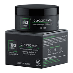 Tampon glycolique Tiege Hanley pour le visage, exfolie et purifie les pores.