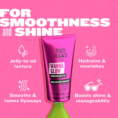 TIGI Bed Head Wanna Glow brillance douce sur cheveux lisses et soyeux.