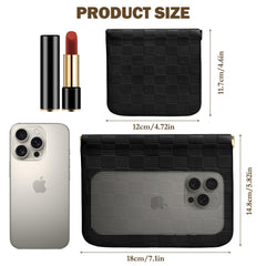 Pochette Tiltol grand format noire à carreaux, idéale pour cosmétiques essentiels en voyage.