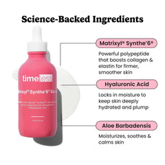 Timeless Skin Care Matrixyl Synthe6 Serum – goutte d’application, peau nourrie et repulpée.