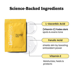 Timeless Skin Care Sérum vitamine C, détail de la bouteille, efficacité visible.