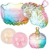 Tioncy trio de poufs et conteneur cristal offrant élégance et praticité.