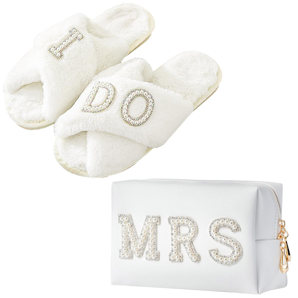 Sac cosmétique TKIFODA en PU blanc avec perles MRS, pratique et élégant pour le voyage.