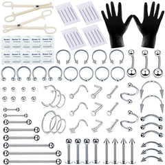 Kit TKKUY ensemble piercing 94 pièces en acier inox pour piercings variés.