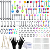 Kit TKKUY piercing 140pcs en acier inoxydable pour piercings quotidiens confortables.