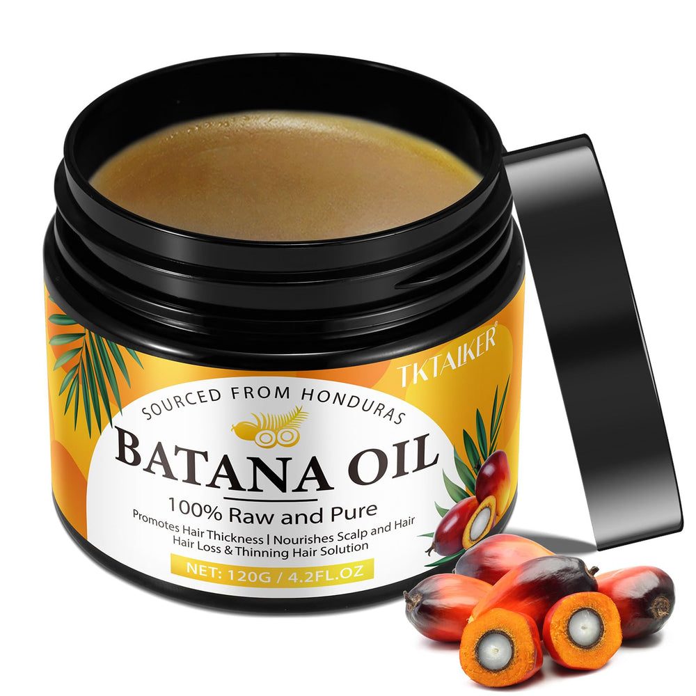 Huile Batana TKTALKER dans le flacon, soin capillaire pur pour cheveux plus forts.
