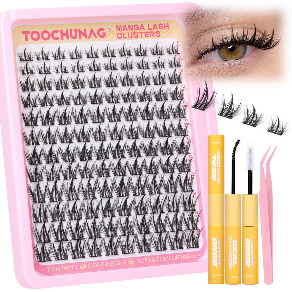 TOOCHUNAG kit cils manga 8-14mm pour prolongement naturel et facile