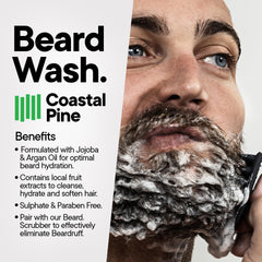 TOOLETRIES bain-barbe pin côtier: huile de jojoba et argan visibles pour nourrir la barbe.