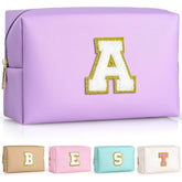 TOPEAST sac maquillage initiales violet, rangement élégant et personnalisé pour les déplacements.