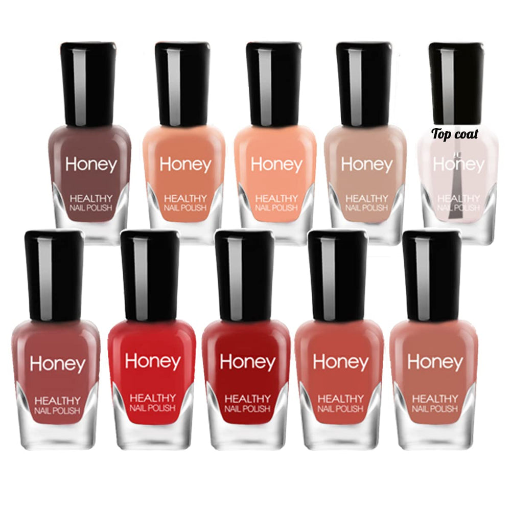 Tophany non-toxic nail polish set with ten bottles showing a colorful range for safe daily wear.