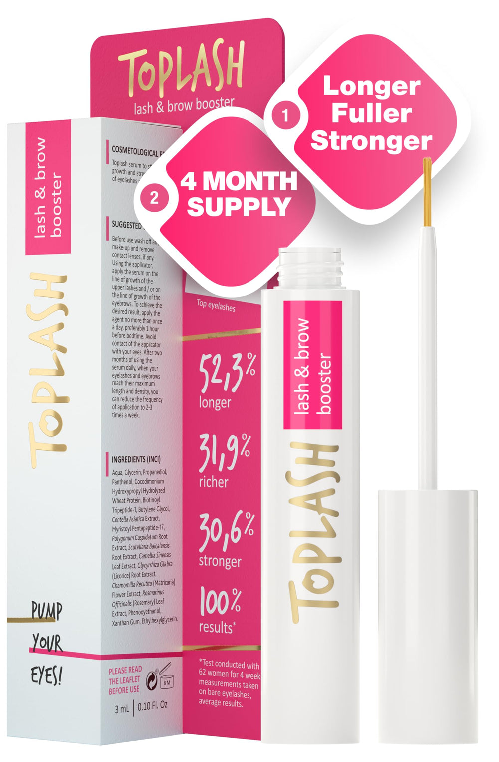 Toplash Sérum Cils flacon 3 ml pour nourrir les racines et faciliter l’application