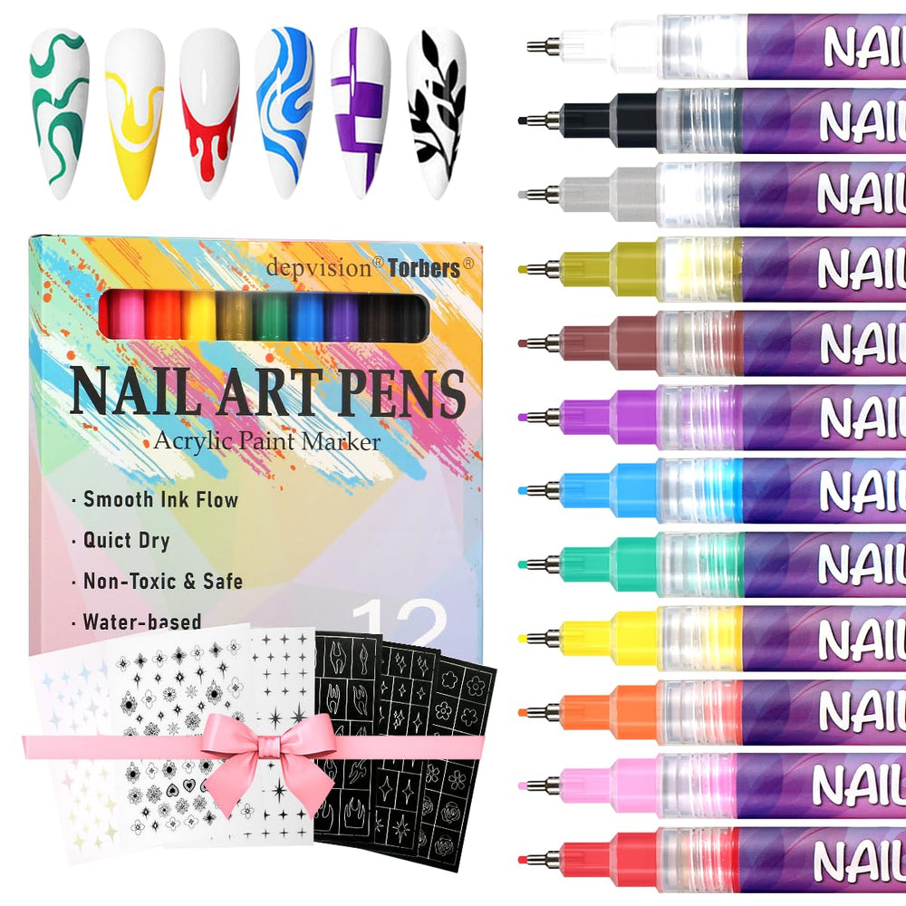 Torbers marqueurs art ongles, ensemble 12 couleurs, motifs rapides et nets.
