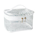 TotePrint pochette maquillage PVC blanche avec poignée, rangement pratique en voyage.