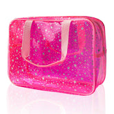 TotePrint sac cosmétique étoile rose, ouvert, accès rapide aux produits essentiels.