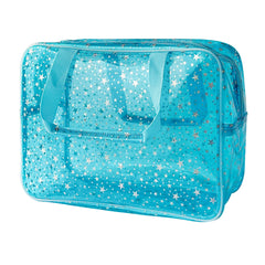 TotePrint Trousse maquillage holographique étoile bleu clair, rangement pratique en voyage.