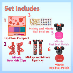 Vernis rouge scintillant avec capuches oreilles Minnie Mouse, parfait pour des ongles glamour.