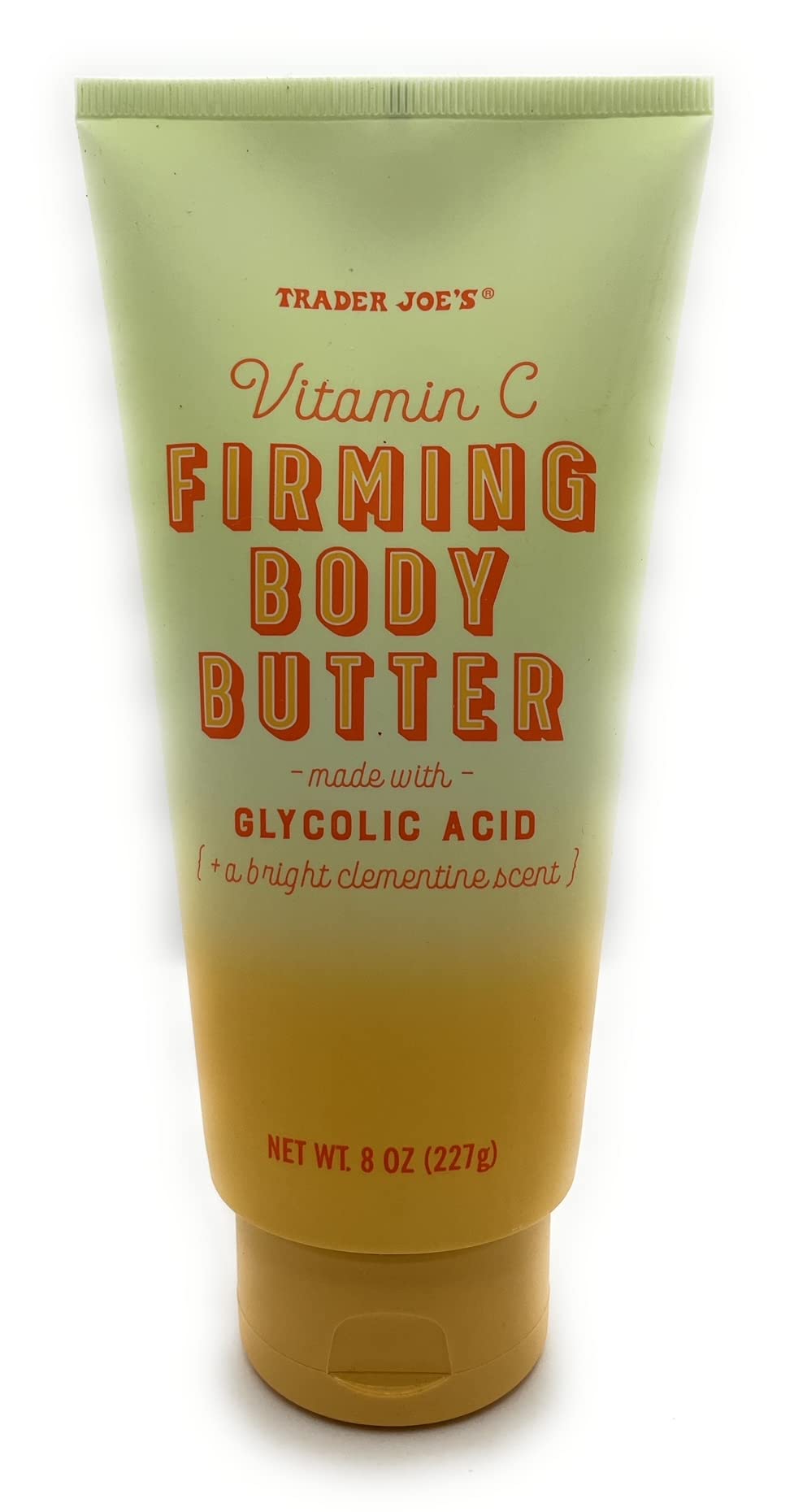 Trader Joe's Crème Corps Vitamine C avec Acide Glycolique, emballage 8oz, hydratation ciblée.