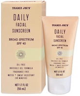 Trader Joe's écran solaire visage SPF 40 – gel invisible sans parfum, idéal avec maquillage quotidien