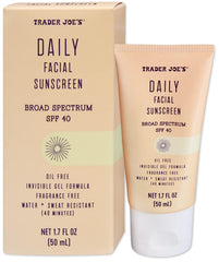 Trader Joe's écran solaire visage SPF 40 – gel invisible sans parfum, idéal avec maquillage quotidien