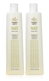 Trader Joe's Tea Tree Tingle bottle pour for a refreshing wake-up cleanse.