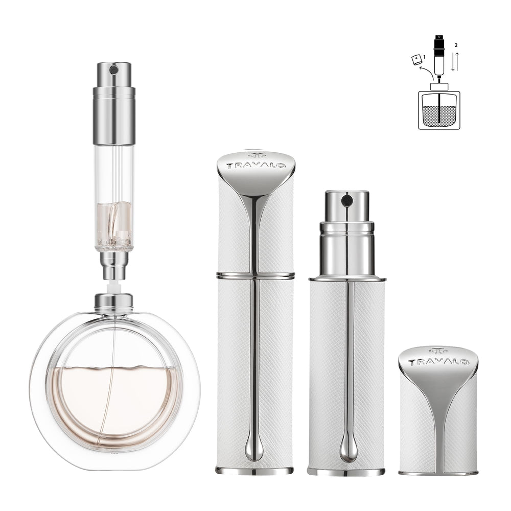 Travalo AQUA: bouteille parfum élégante pour voyage et remplissage facile.