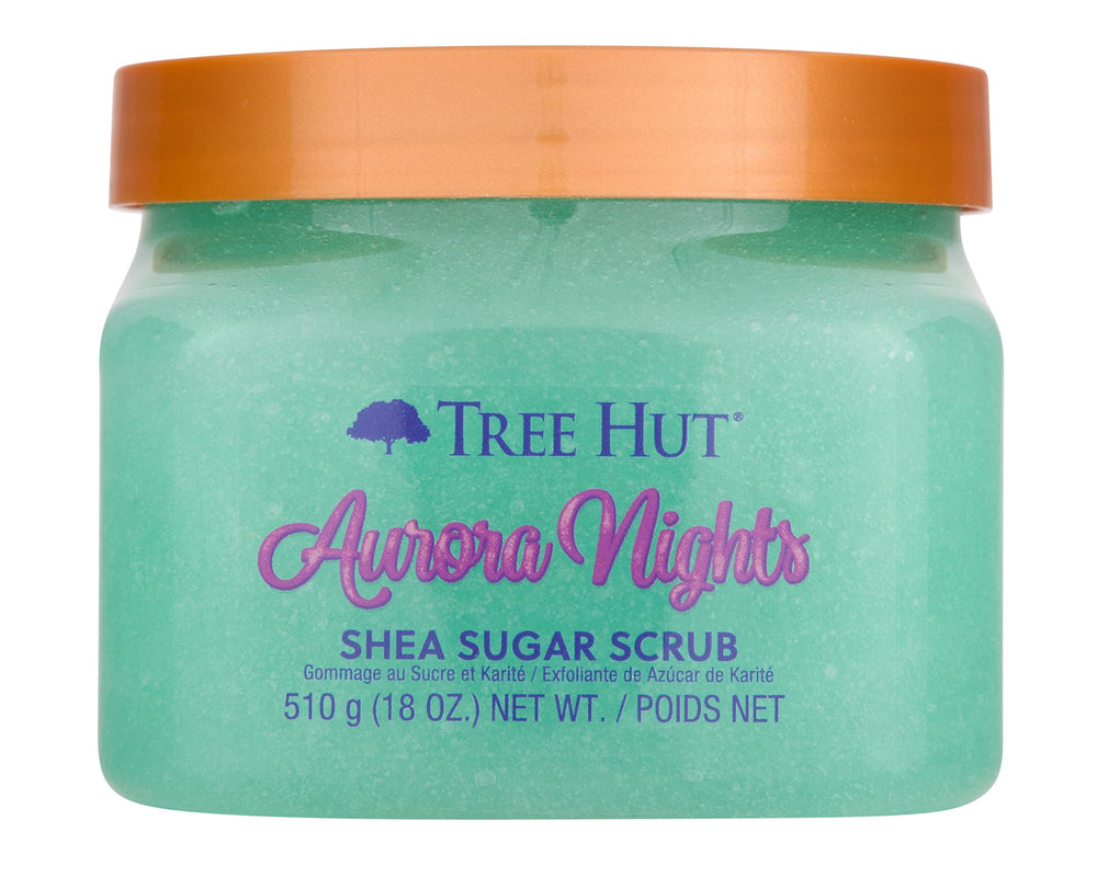 Tree Hut Aurora Nights gommage en bocal, exfoliation douce pour peau lisse.