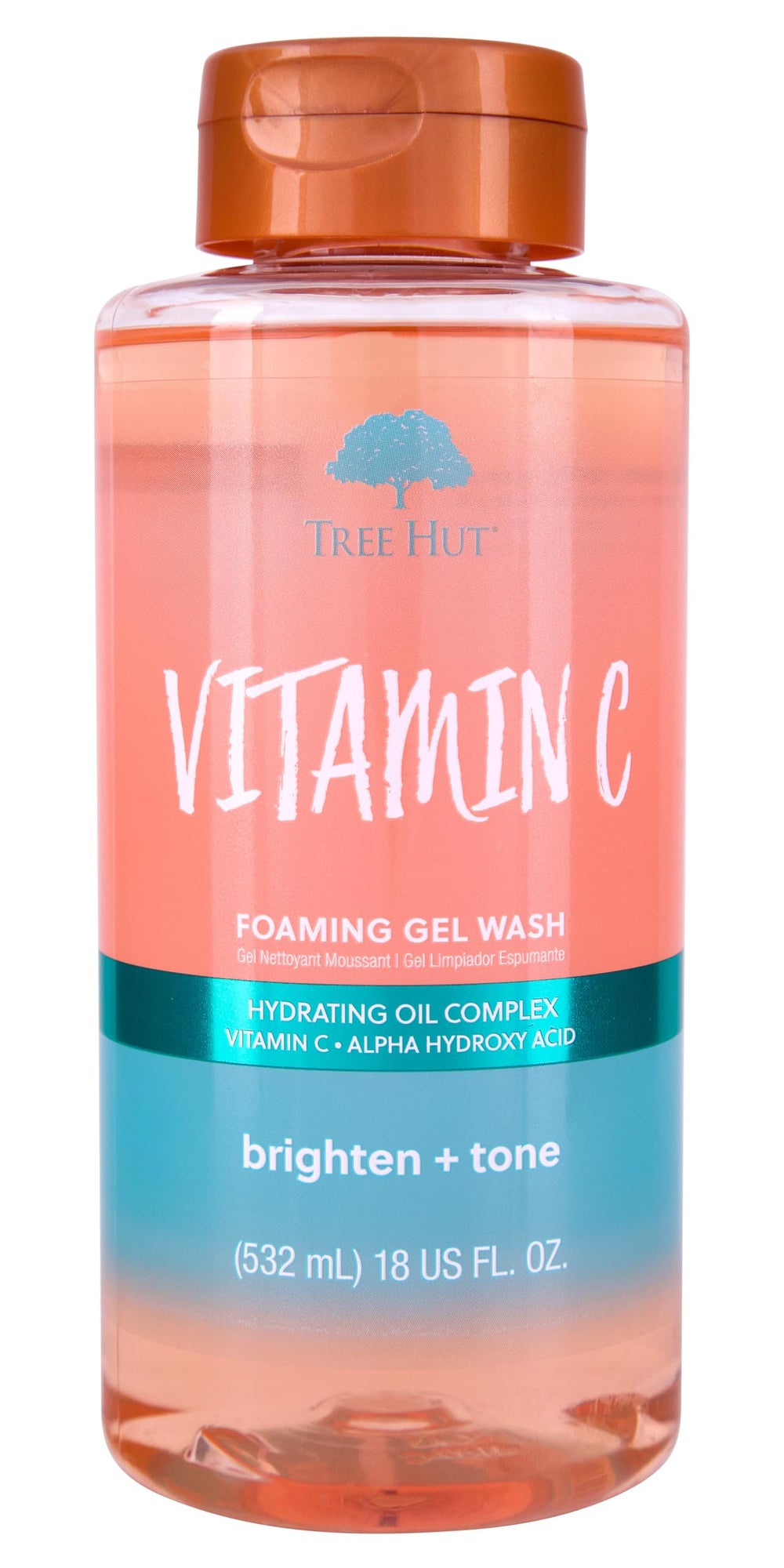 Bouteille Tree Hut vitamine C, gel moussant parfumé et hydratant prêt à l'emploi.