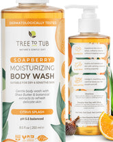 Tree to Tub Citrus Body Wash — bouteille lumineuse et hydratante pour peaux sensibles.