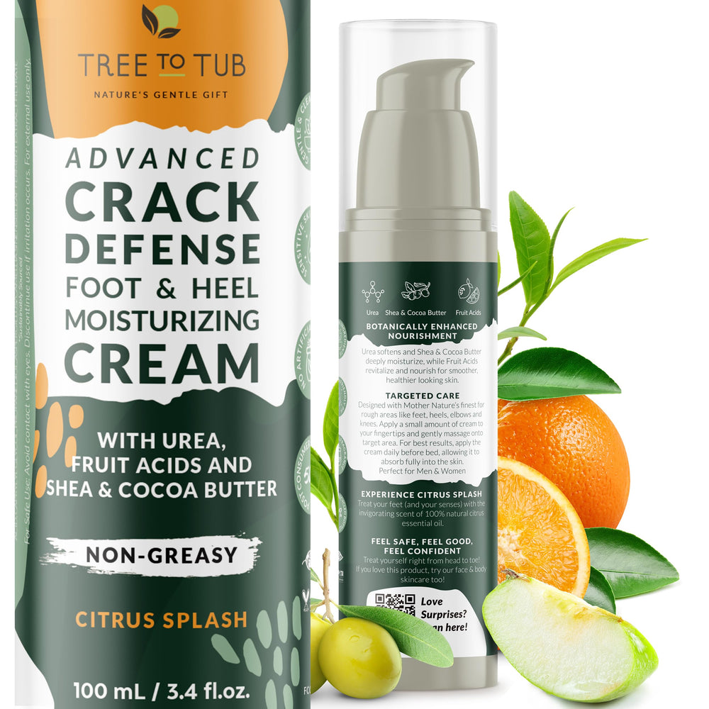Tree to Tub crème-pieds bouteille: hydratation durable sans gras pour pieds secs.