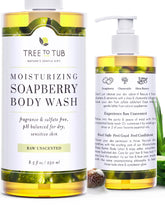 Tree to Tub gel-douche sans senteur en bouteille, nettoie en douceur.