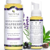 Tree to Tub lavage visage peau sensible, bouteille pompe pour hydratation douce.