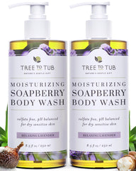 Tree to Tub Lavande, bouteille douche, hydratation douce pour peau sensible.