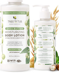 Tree to Tub lotion karité sans parfum sur bouteille, hydratation douce