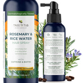 Tree To Tub Rosemary Water Spray bottle delivers volumizing mist for daily scalp nourishment.