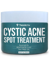 TreeActiv cystic acne spot treatment jar close-up showing texture for targeted blemish care.
