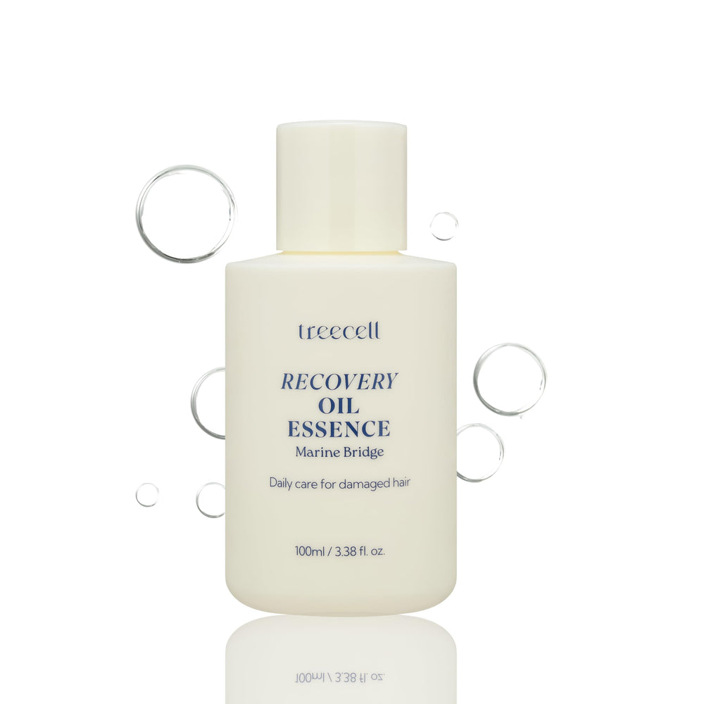Treecell Recovery Oil Essence – bouteille élégante et soin nourrissant pour cheveux.
